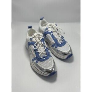 DKNY Women's Juna Lace-Up Sneakers 7 white with blue and metallic silver